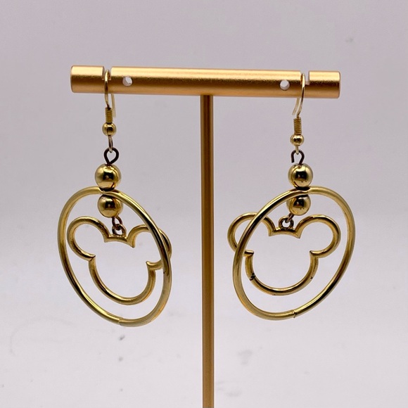 Statement Gold Tone Mickey Mouse Dangle Pierced Earrings Disney - Picture 3 of 9